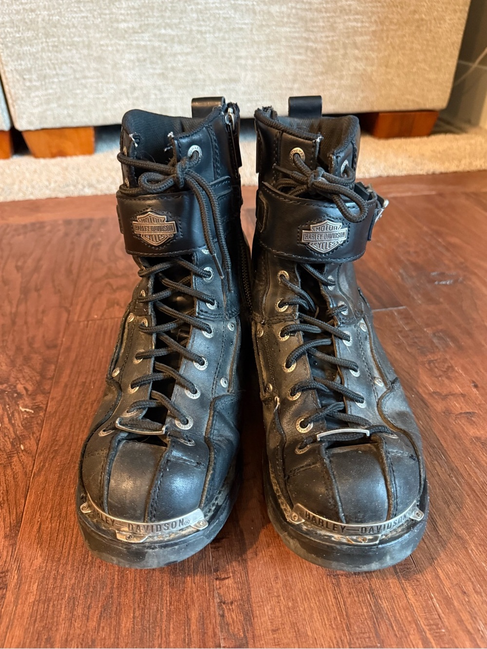 Harley-Davidson Black Lace-Up Motorcycle Boots with Ankle Strap